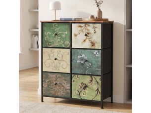 Commode de rangement, 67.5x30x86.5cm, 6 tiroirs en tissu, cadre en métal et plateau en bois, style rétro, multicolore
