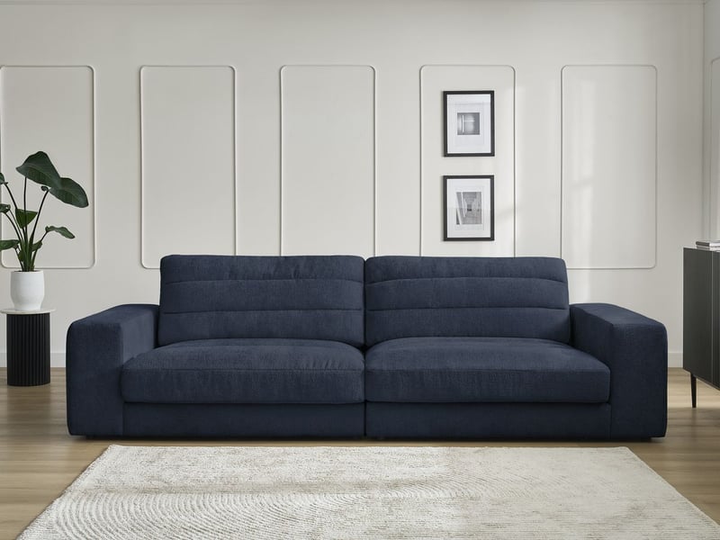  Bobochic canapé droit fixe 3 places sierra tissu texturé bleu foncé SIERRA - Conforama D
