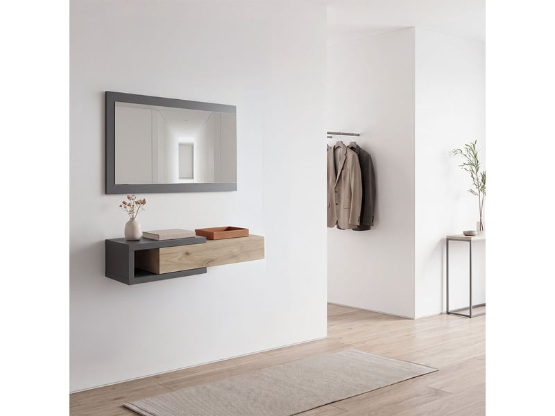  Armoire de couloir derek avec miroir gris grafito - alpine oak 95 x 19 x 26 cm REC26A01GO - Conforama C