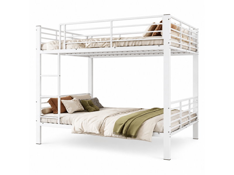  Lit superposé 140×200 cm en métal blanc avec barrières, échelle antidérapante et système antibruit IKSETERA TRADING LTD - Conforama A