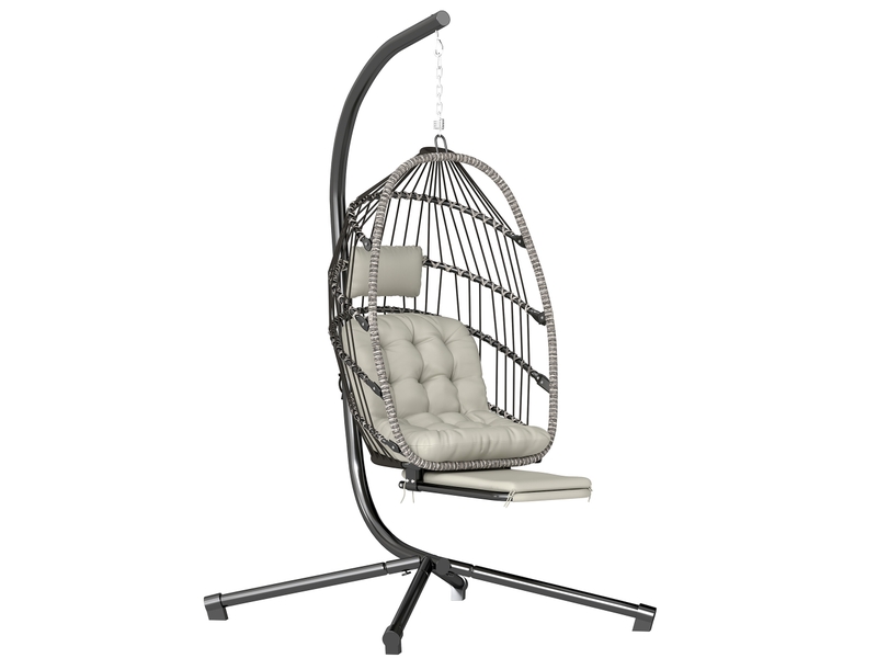Fauteuil suspendu avec support, chaise suspendue pliante avec repose-pieds rétractable, gris clair - Conforama B