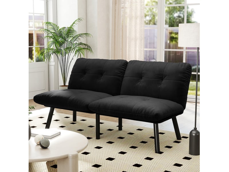  Canapé-lit futon 2 places 160x81x78 cm noir en velours, convertible en lit pour couchage d'appoint  - Conforama B