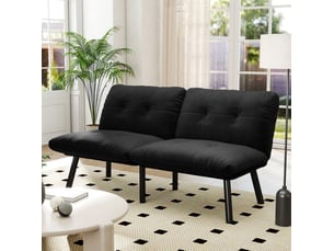 Canapé-lit futon 2 places 160x81x78 cm noir en velours, convertible en lit pour couchage d'appoint