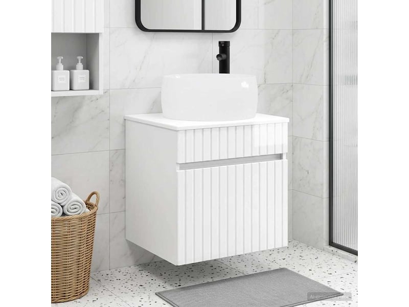 Meuble de lavabo mural, rangement salle de bain blanc brillant 49x44.5x66 cm - Conforama B
