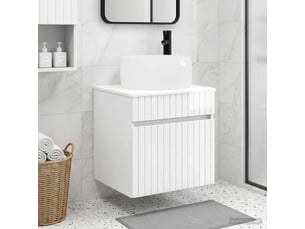 Meuble de lavabo mural, rangement salle de bain blanc brillant 49x44.5x66 cm