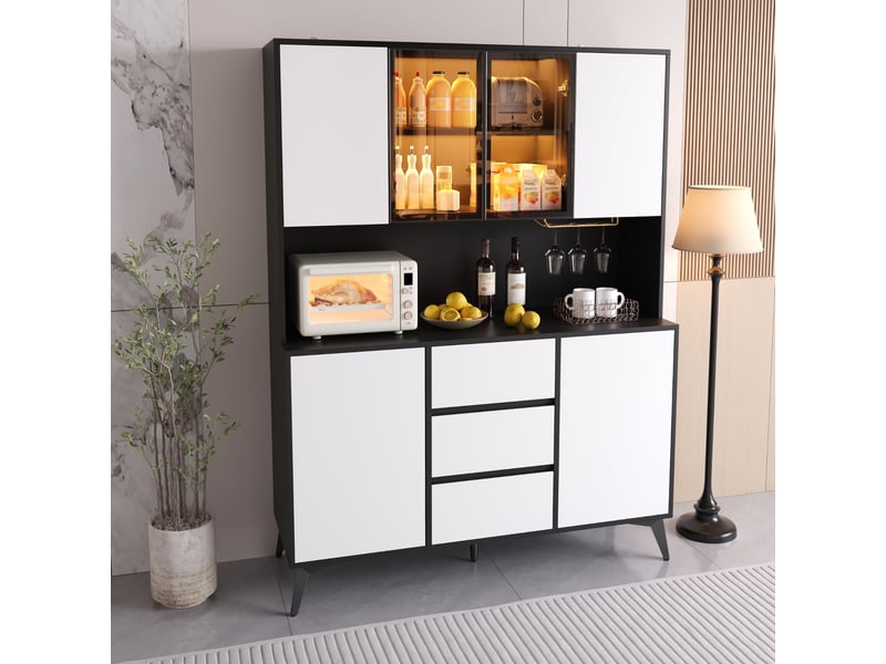 Vaisselier noir et blanc avec vitrine, buffet haut pour salle à manger (sans matelas)  - Conforama D
