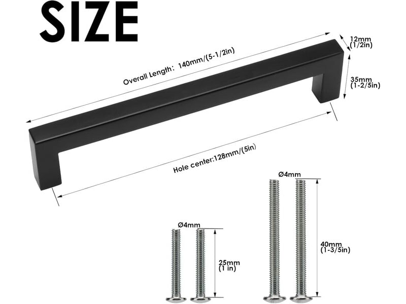  Jeu de 15 poignées en acier inoxydable noir de 128 mm, poignées pour portes, cuisine et meubles avec vis  - Conforama B