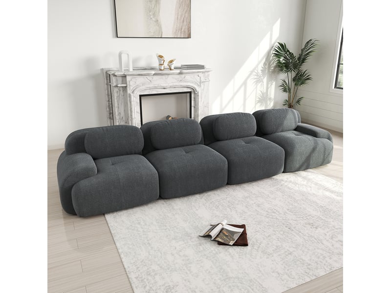 Canapé modulable modenvie 4 places sans cadre en velours côtelé gris 388 x 103 x 70 cm - Conforama B