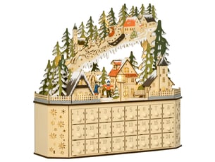 Calendrier de l'avent décoratif de noël, 24 tiroirs, lumières led, 39 cm x 9 cm x 42 cm, blanc et vert