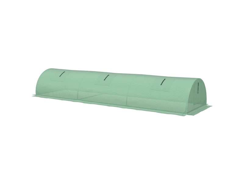  Petite serre à 5 fenêtres et grille centrale, en acier, pe et pp, 300 x 80 x 45 cm, verte  - Conforama B