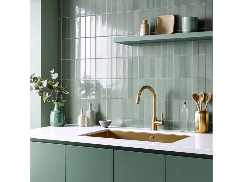  Sticker mural carrelage kalix 30x25cm vert sauge  - Conforama D