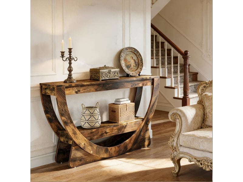  Meuble tv 160 x 30 x 80,5 cm en mdf avec étagères ouvertes marron rustique chicfurn  - Conforama B