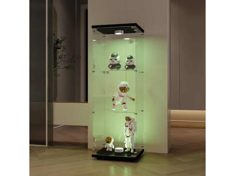  Vitrine d'exposition - 42x36x125cm -  cabinet 3 niveaux avec led, armoire meuble de collection simple porte - noir  - Conforama B