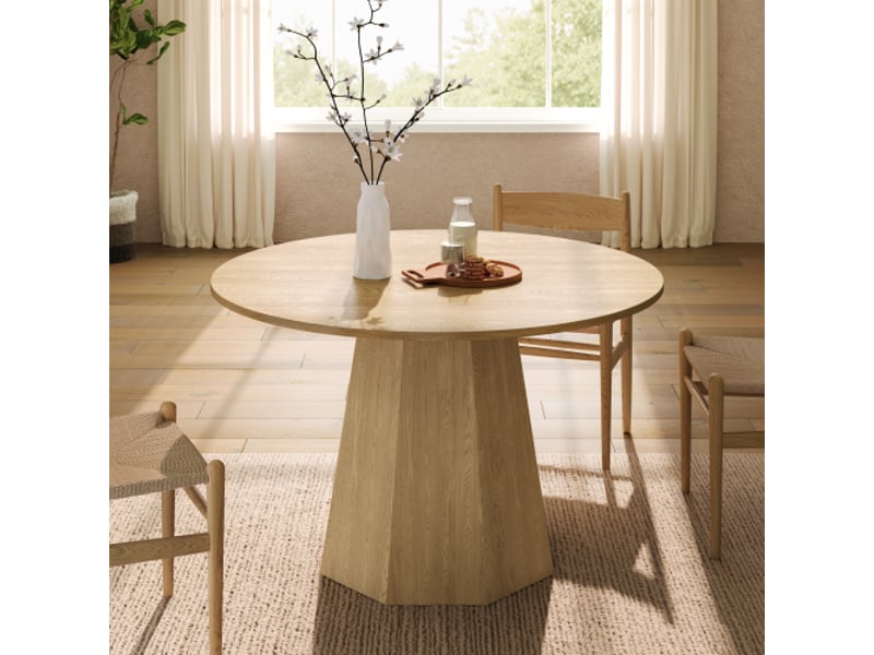 Table à manger ronde ø120 cm - 4 à 6 personnes - style scandinave minimaliste - chêne clair  - Conforama E