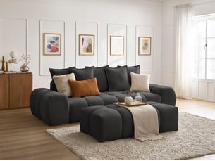 Canapé droit convertible BOBOCHIC EVEREST 3 places Tissu noir avec coffre de rangement