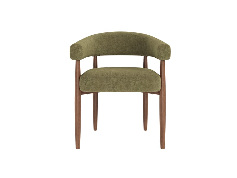  Lot de 2 chaises de salle à manger avec accoudoirs en chenille vert olive, 60x59x75 cm  - Conforama D