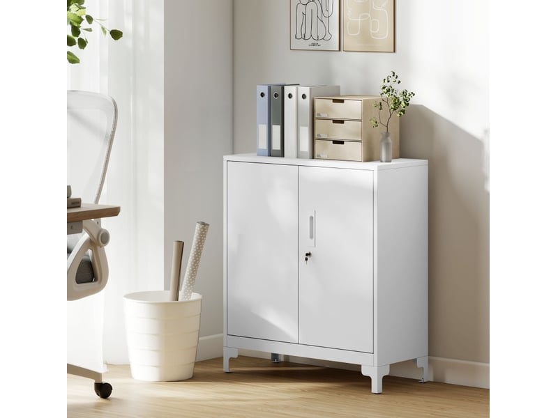  Armoire de bureau en métal 80x35x91 cm – blanc – portes verrouillables et rangement à 2 niveaux  - Conforama B