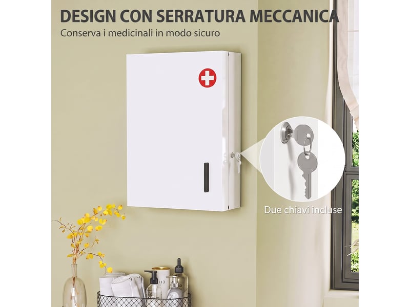  Armoire à pharmacie murale avec serrure, 6 compartiments, acier blanc, 40 x 18 x 60 cm  - Conforama W