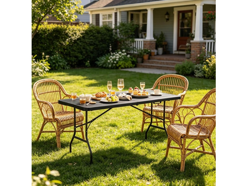  Table de jardin pliante 180 x 74 x 70 cm – noire – portable, 8 personnes, sans montage et facile à ranger  - Conforama D