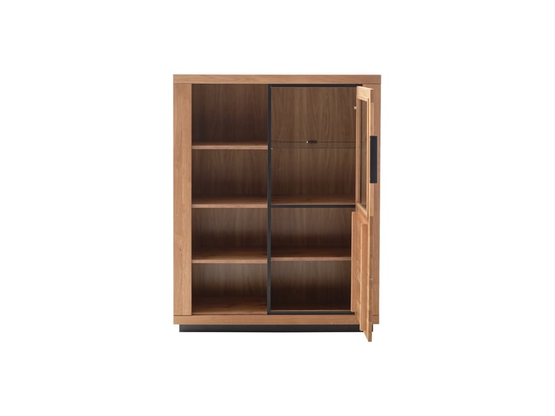  Vitrine avec étagères en verre et 1 porte vitrée  coloris chêne massif huilé - longueur 112 x hauteur 142 x profondeur 40 cm  - Conforama C
