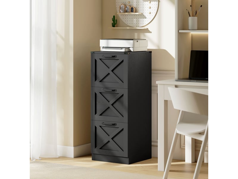  Caisson de bureau avec 3 tiroirs, dossiers suspendus pour formats lettrea4, style rustique, 40x40x101cm, noir  - Conforama D