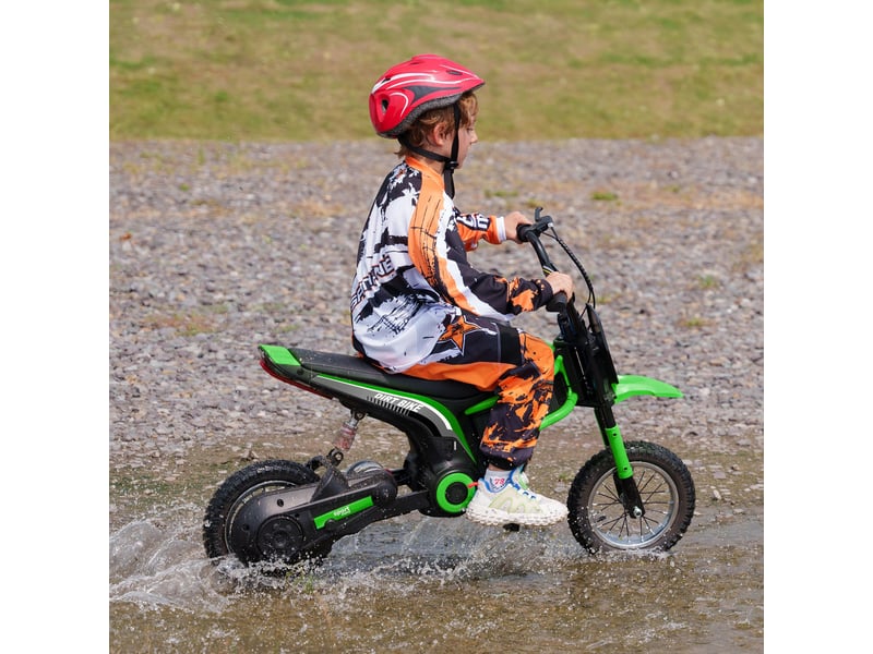  Moto électrique pour enfants, moteur 24 v, vitesse réglable, musique et lumières, verte  - Conforama D