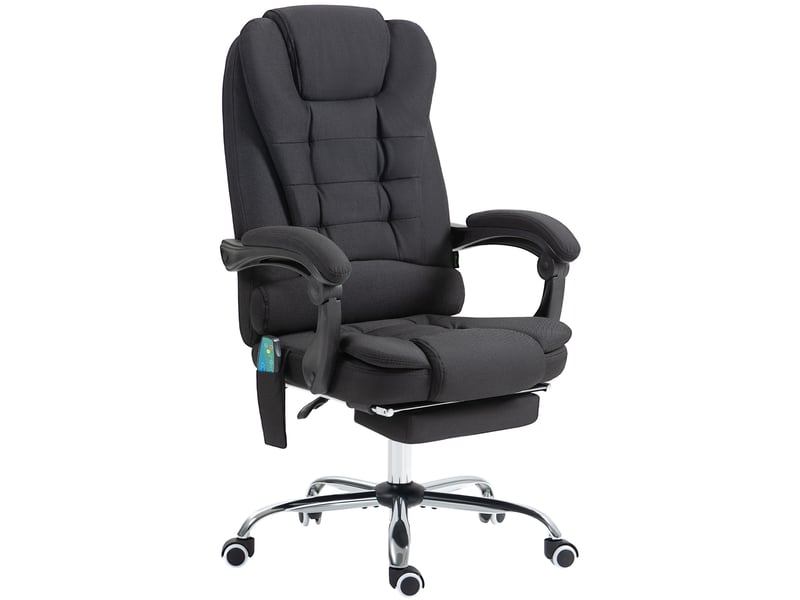  Fauteuil de bureau massant et chauffant, chaise de bureau, lin (100% polyester), 65x70x119cm, noir  - Conforama A