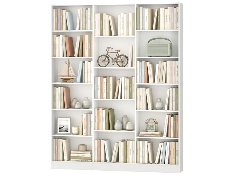  Bibliothèque gain de place à 17 compartiments, 149 x 23,6 x 188 cm, blanche  - Conforama B