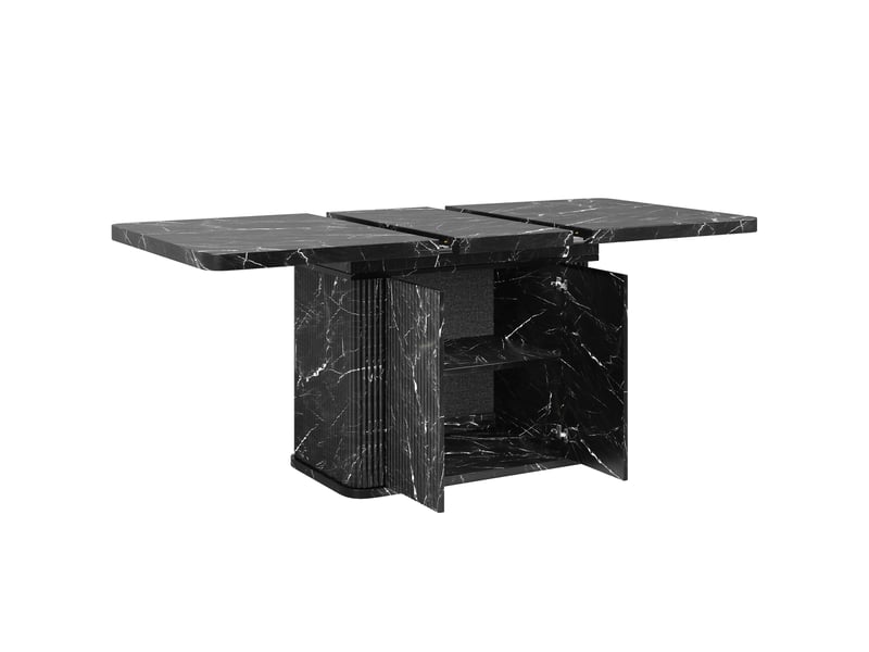 Table à manger extensible avec rangement 140-180x80x76,5 cm effet marbre noir  - Conforama E