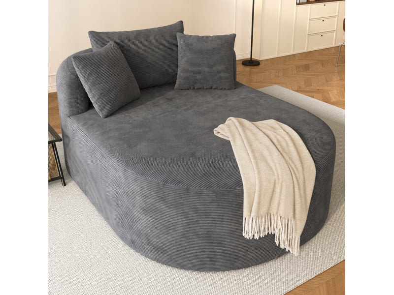  Fauteuil relax ovale à assise profonde sans montage en velours côtelé gris foncé, 170 × 112,5 × 83 cm  - Conforama D