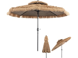 Parasol en paille pe d.285xh.260cm avec toit inclinable-parasol chaume de style hawaïen tropical 8 baleines-pour patioterrassejardin
