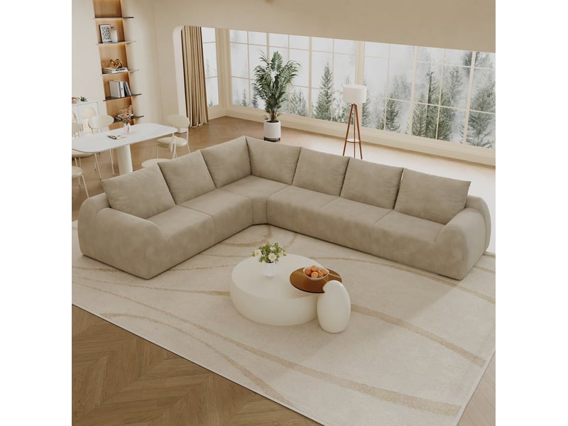  Canapé d'angle modenvie 6 places en tissu chenille, mousse haute élasticité, forme l, kaki, 334 x 267 x 85 cm  - Conforama B