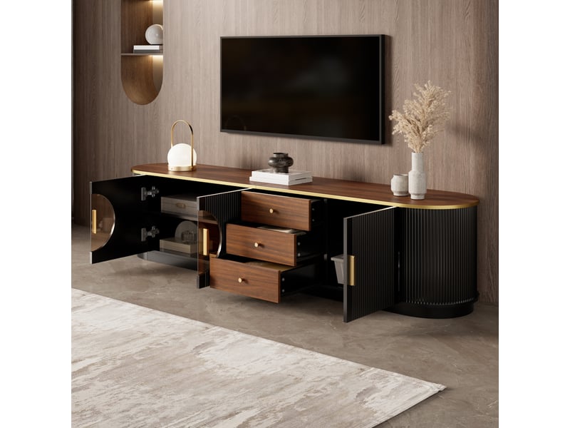  Meuble tv 180 cm-style luxe-3 portes et 3 tiroirs-noir-mdf GL Store - Conforama E