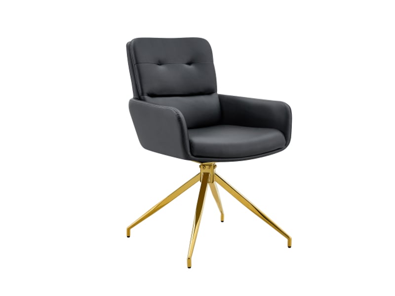 Ensemble de 2 chaises pivotantes design léger, pu noir, pieds dorés, 360° silencieuses - salle à manger et détente  - Conforama A