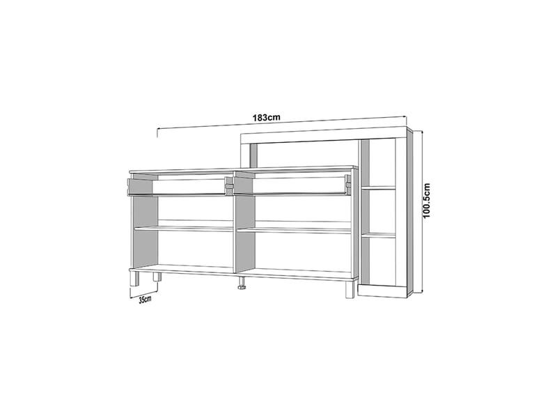  Buffet chefch, enfilade 7 étagères, 183x35x101h cm blanc Chefch - Conforama C