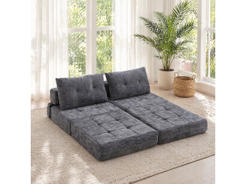  Canapé-lit pliable 1 place en tissu gris avec coussins tête et lombaires, idéal pour les petits espaces  - Conforama B