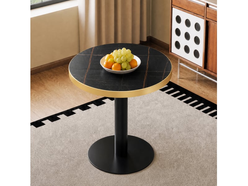  Table d'appoint ronde 60x73,7 cm effet marbre mdf métal noire et dorée  - Conforama E