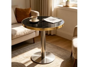 Table d'appoint ronde, effet marbre uv bord doré élégant structure stable, design moderne, pratique, mdf, coloris noir