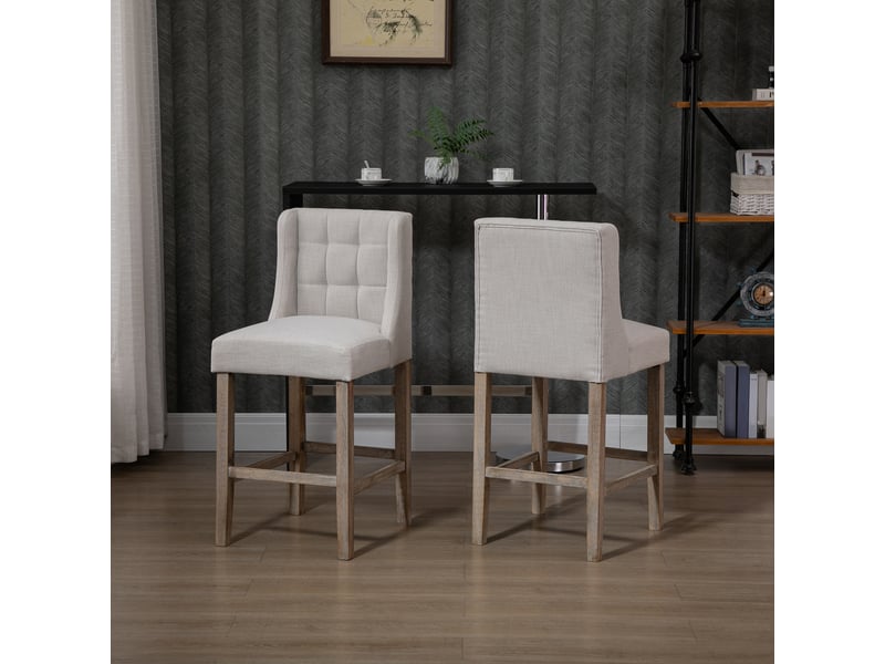  Ensemble de 2 tabourets de bar capitonnés, en bois massif, avec repose-pieds, 47 cm x 50 cm x 101 cm, gris et naturel  - Conforama D