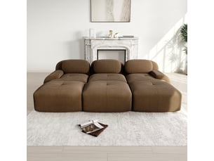 Canapé modulaire 3 places avec 3 tabourets, velours côtelé, sans cadre, rembourrage 32d, accoudoirs larges, ergonomique, montage gratuit, brun