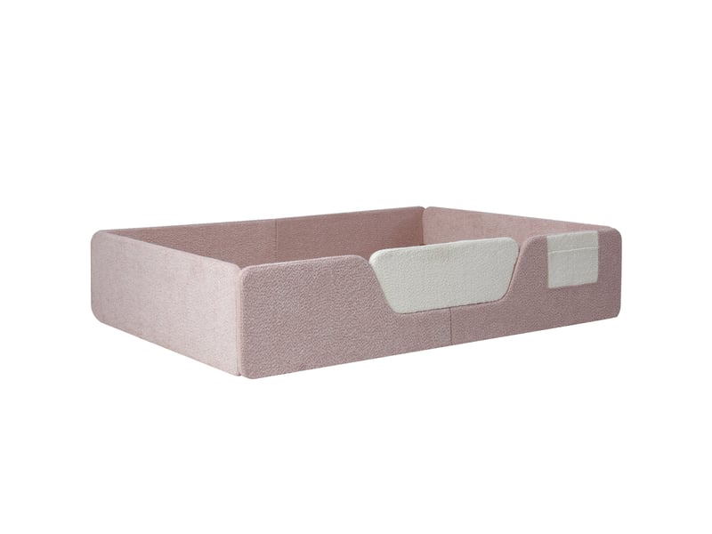 Lit rembourré rose 140x190 cm en velours avec barrières amovibles et poche de rangement - Conforama D