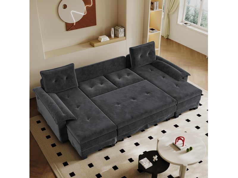 Canapé-lit u en forme de u de 278 cm, convertible avec lit escamotable et fonction de charge usb, design modulaire, grand canapé moderne pour salon - Conforama D