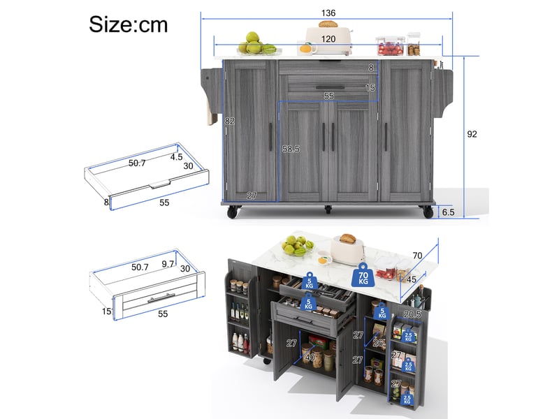 Desserte 4 portes 2 tiroirs coloris gris mdf desserte gris - Conforama C