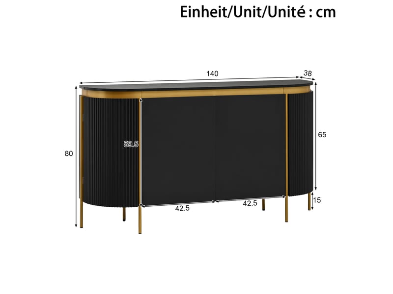  Buffet 140x38x80 cm 4 portes mdf noir  - Conforama E