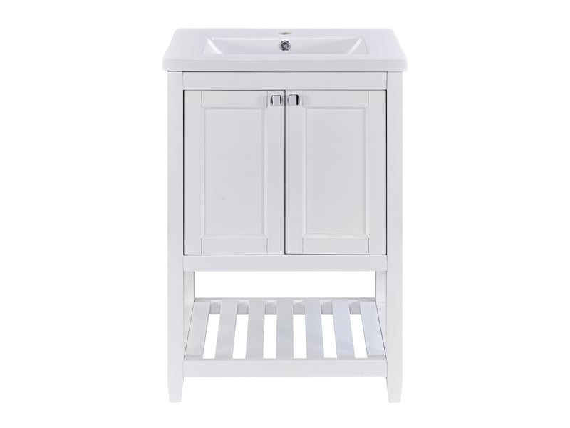 Meuble sous vasque avec lavabo en céramique, rangement ouvert et patins antidérapants pour salle de bain, 60 cm blanc