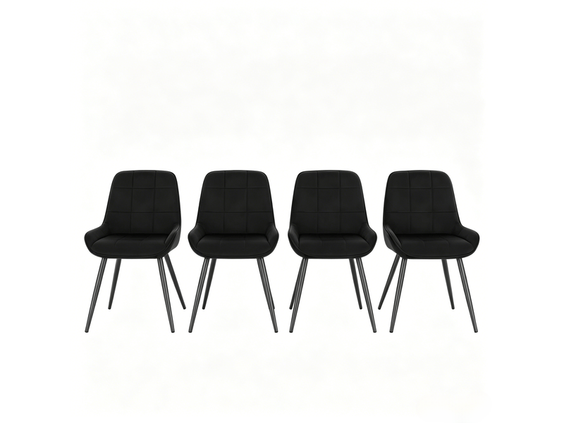  Chaises de salle à manger 4 pièces, dossier incurvé, métal et velours, noir  - Conforama A
