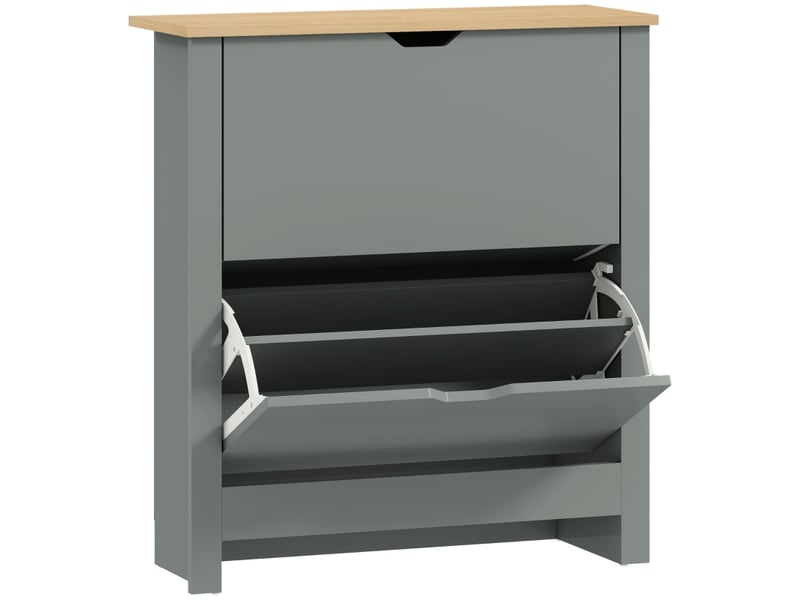  Meuble à chaussures,72x26x80 cm,2 compartiments abattants,gris clair  - Conforama E