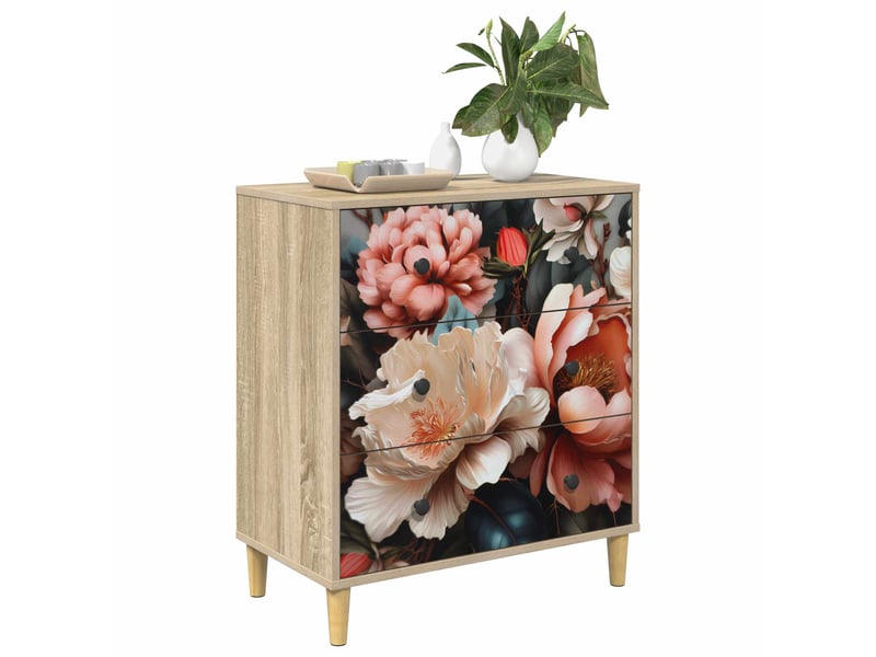  Commode chambre, meuble de rangement borne imprimé pivoine légère 66 x 36,5 x 75 cm sonoma  - Conforama C