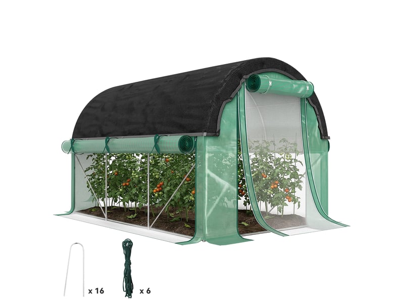  Serre tunnel de 3 x 2 x 2 m avec filet de protection solaire, parois latérales enroulables, bâche en plastique, structure en acier, verte  - Conforama A