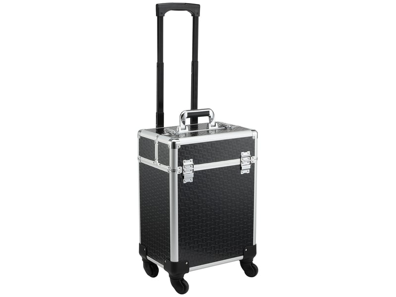  Mallette de maquillage professionnelle à roulettes avec poignée, 2 plateaux, compartiment inférieur, noire  - Conforama B
